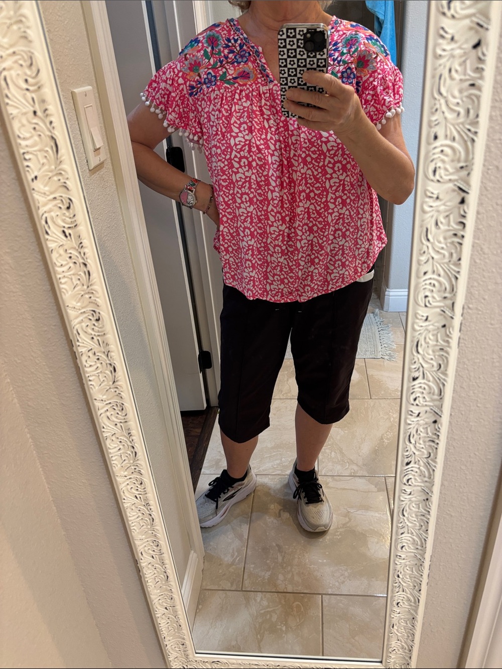 Umgee Hot Pink Floral Embroidered Peasant Top